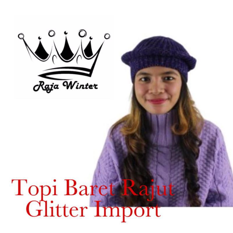 Raja Winter - IMPORT Topi Baret Rajut Hat Baret Rajut Wool Glitter Wanita