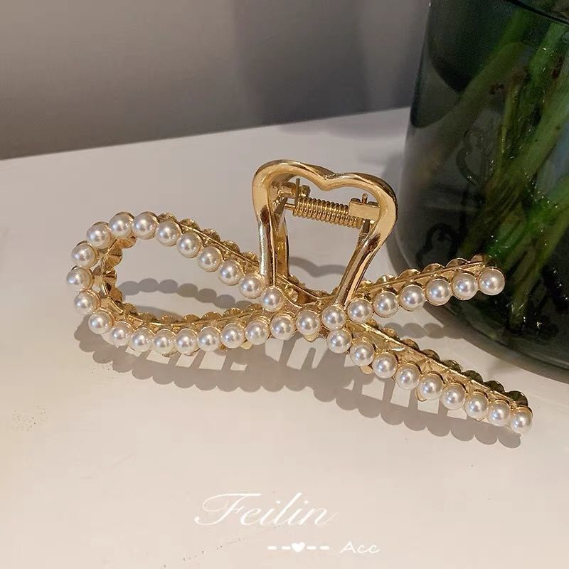 Jepit Rambut Model Cakar Aksen Mutiara Warna Emas Gaya Korea Untuk Wanita