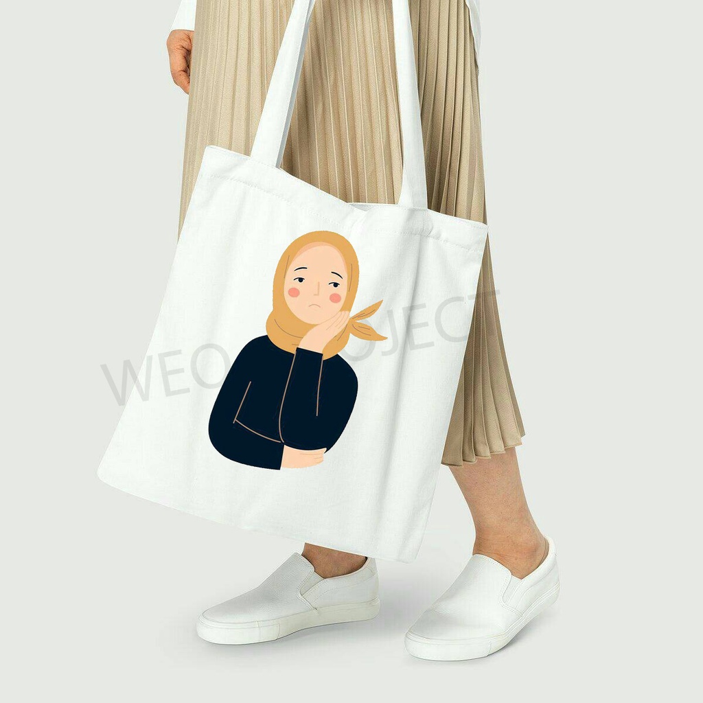 TOTE BAG KANVAS MURAH / TOTE BAG WANITA / TOTE BAG MOTIF ILUSTRASI HIJAB PART