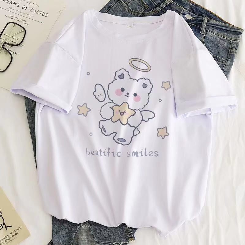 MYSTIQUE.ID-BAJU KAOS BEAR&amp;STAR BEATITIC SMILES T-SHIRT LUCU DAN AESTHETIC