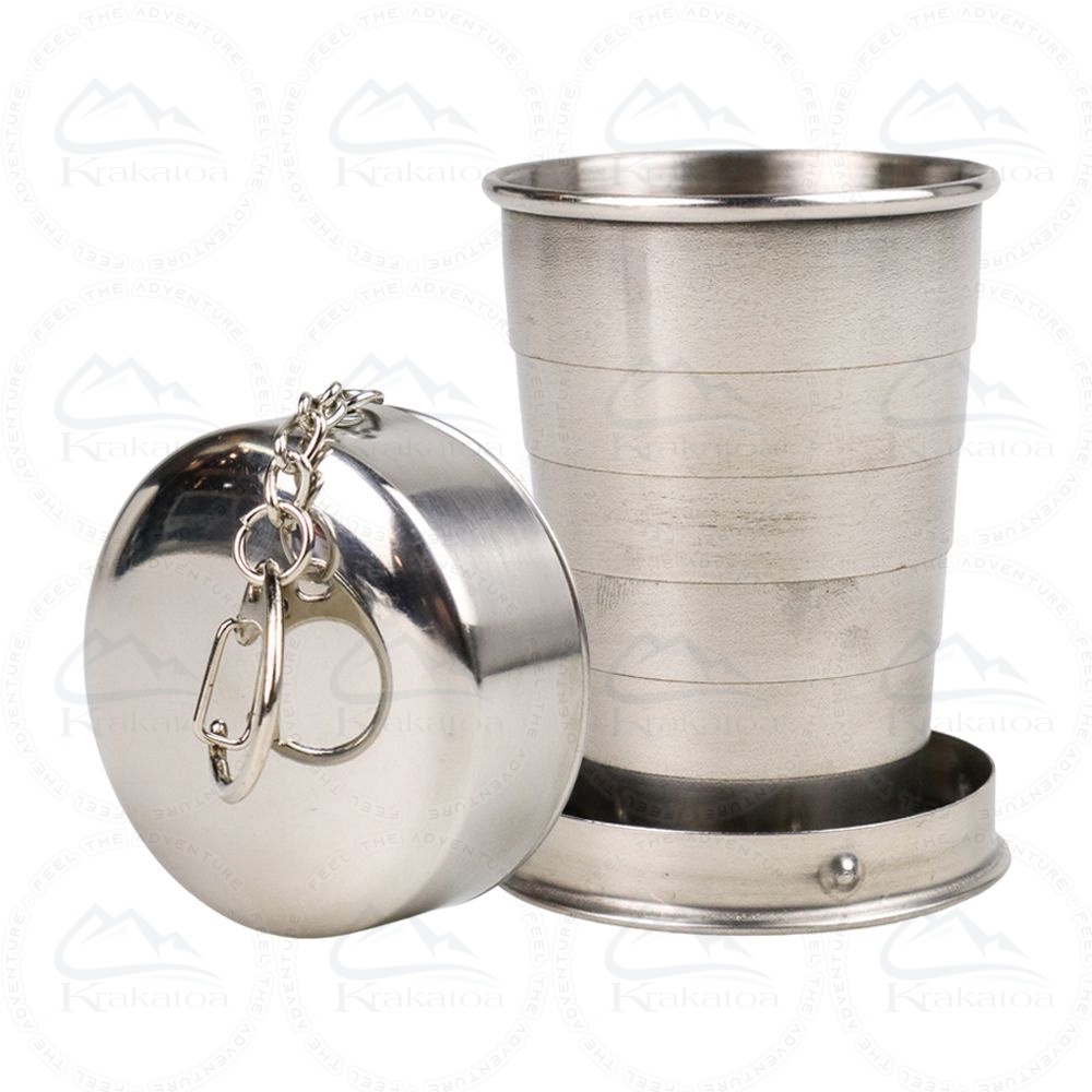 【COD】 TaffSPORT` Cangkir Lipat Stainless Steel` Gantungan Kunci Gelas` 3 Section Folded Mug