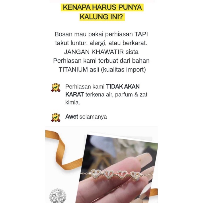 Kalung Titanium Asli Korea Semanggi Empat daun Hati Emas 18k Berlian 2 Cara Memakai Perhiasan Anti karat tidak mudah luntur