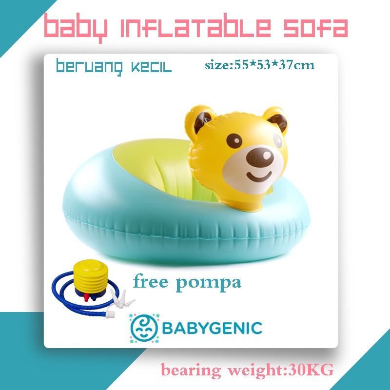 BABYGENIC MALLHUAYI MALL ready Beruang kecil berwarna kuning sofa bayi / kursi bayi pompa untuk belajar duduk, makan, main dan mandi ada musik cocok untuk bayi 4 bulan - 3 tahun  [ gratis pompa ]