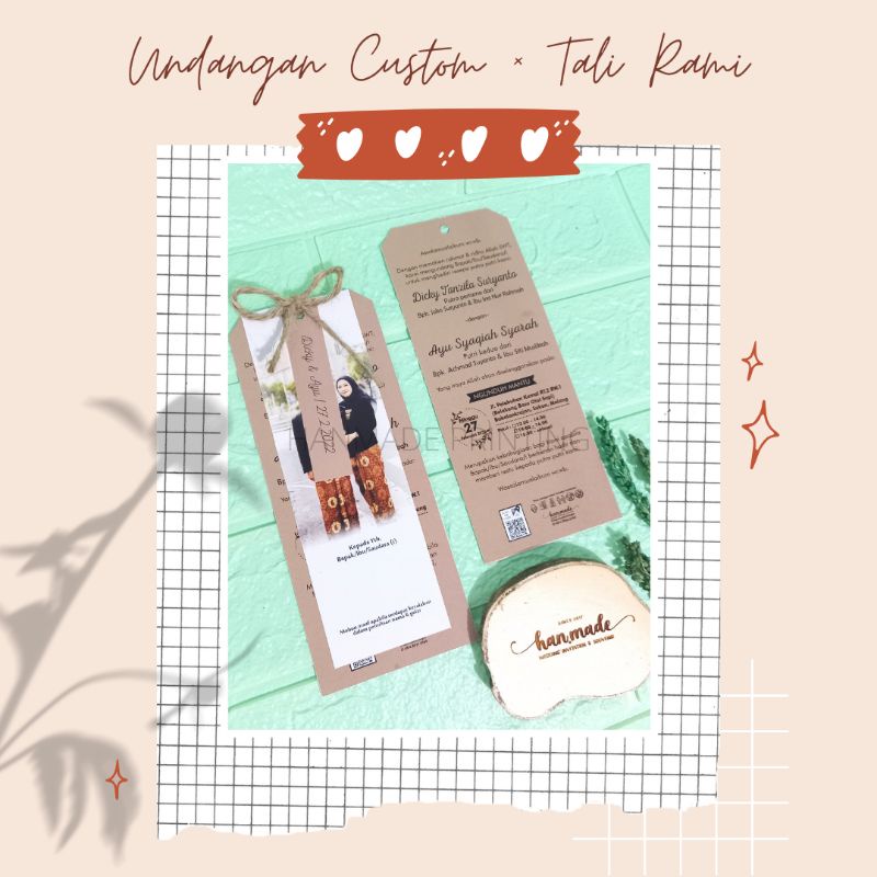 Undangan Single Tali Rami / Undangan Custom / Undangan Murah / Undangan Pernikahan / wedding invitat