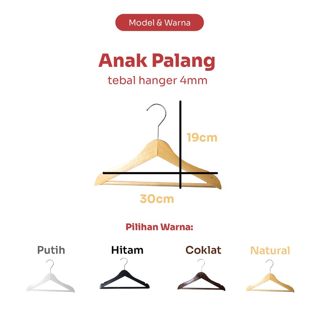 Premium Wood Hanger - Gantungan Baju Kayu Warna Natural - Ada Ukuran Anak dan Dewasa