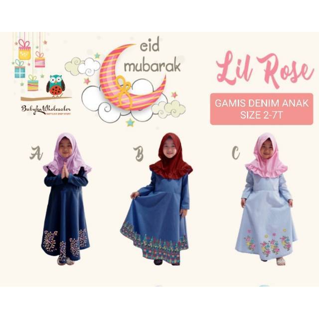 Gamis denim anak set hijab LR 197 / Baju muslim anak perempuan