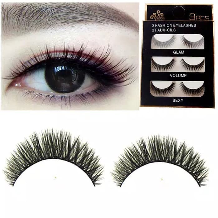 Bulu Mata Palsu 3D 3 Pasang Tebal Natural Lembut Panjang Eyelash Thick