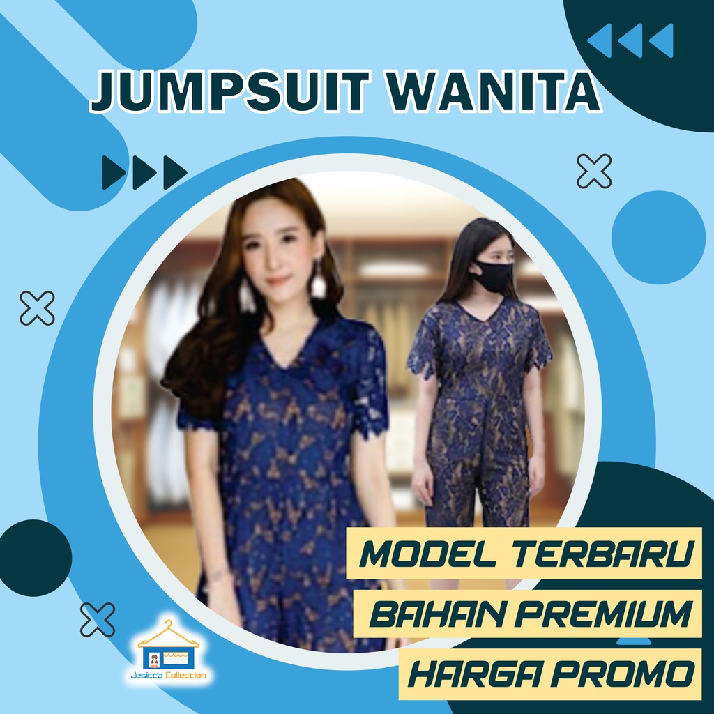 Jumpsuit Baju Pakaian Atasan Terusan Outer Wanita Murah Perempuan Kekinian Polos Brokat Navy