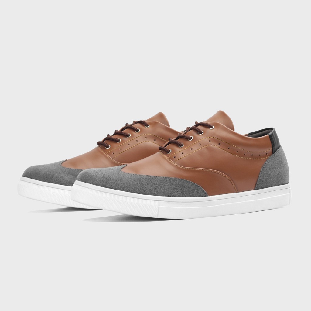 Houston Grey | Sneakers Coklat Sepatu Casual Kasual Polos Ori Pria Cowok Footwear | Giant x FORIND