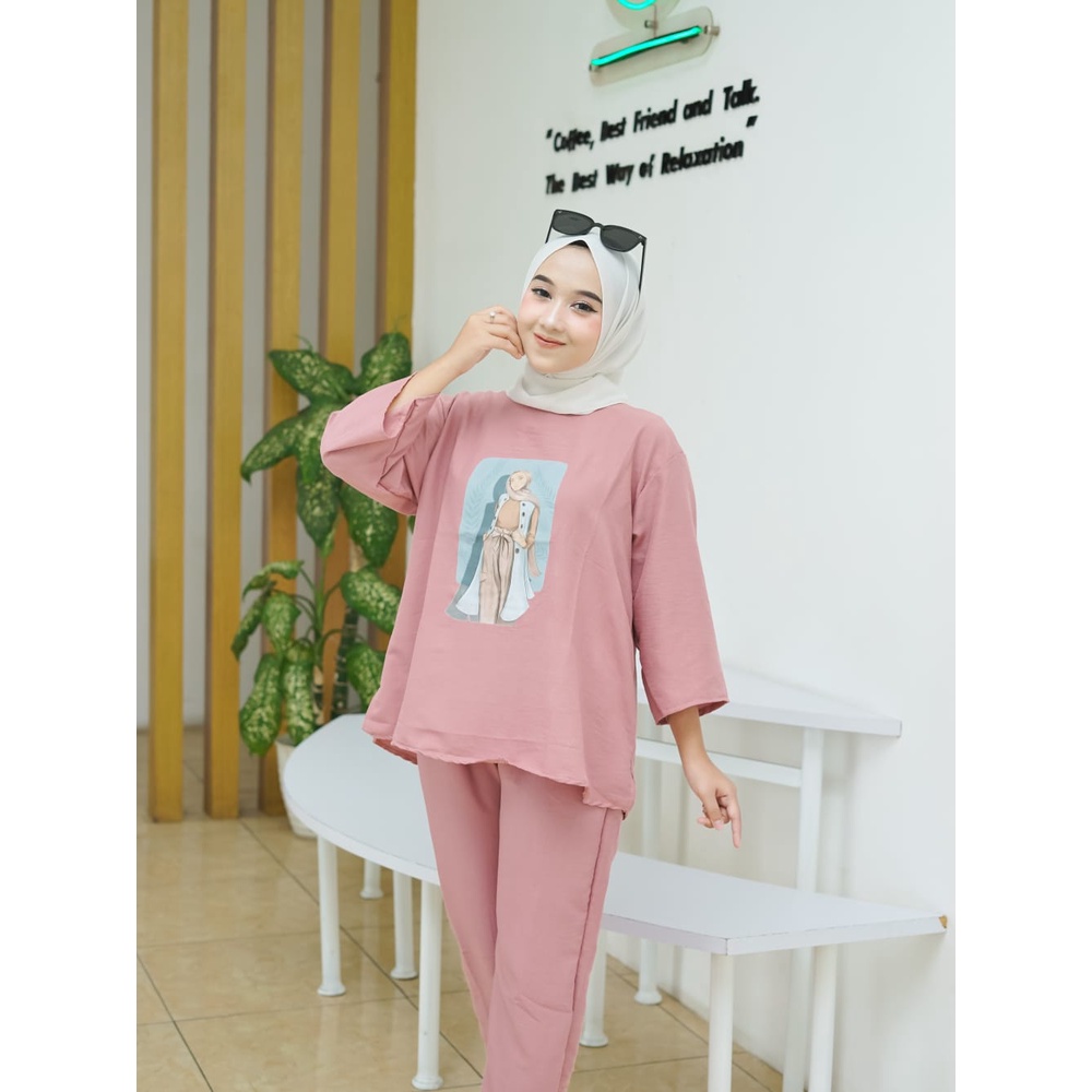 Julita Set Baju Wanita Setelan Jumbo Terbaru 2022/Setelan Muslim Wanita Terbaru Bahan Cringkle/Setelan Long Tunik Set/ Fashion Outfit set 2 In 1 Anti Kusut