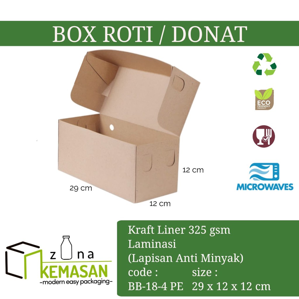 

KEMASAN BOX DUS KARDUS KOTAK ROTI BAKAR DONAT BOMBOLONI BOLU 29x12x12 cm KRAFT 325 gsm LAMINASI