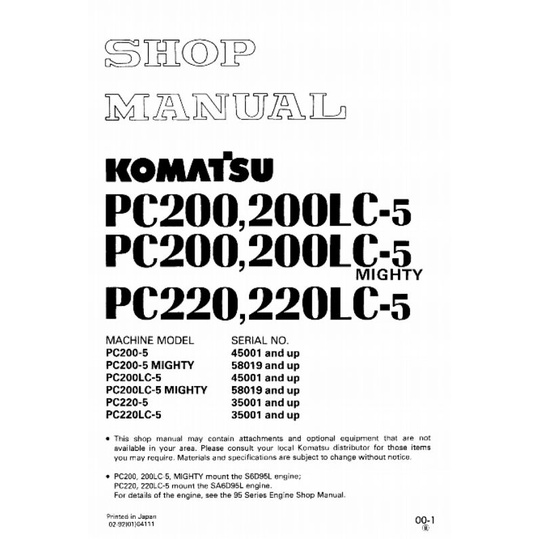 shop manual excavator komatsu PC200-5