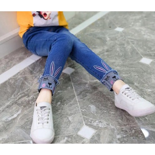 [Brandedbaby] JEANS CASUAL ANAK PEREMPUAN BORDIR KELINCI