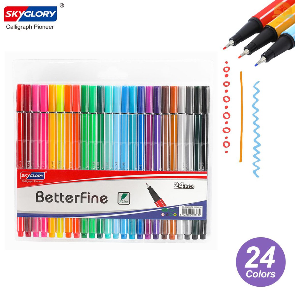 SKYGLORY 24 Colors Fineliner Pens 0.4mm Fine Tip Marker Drawing Color Pens Set Art Office School Supplies for Journaling Planner Writing Note Taking Painting Coloring Sketch