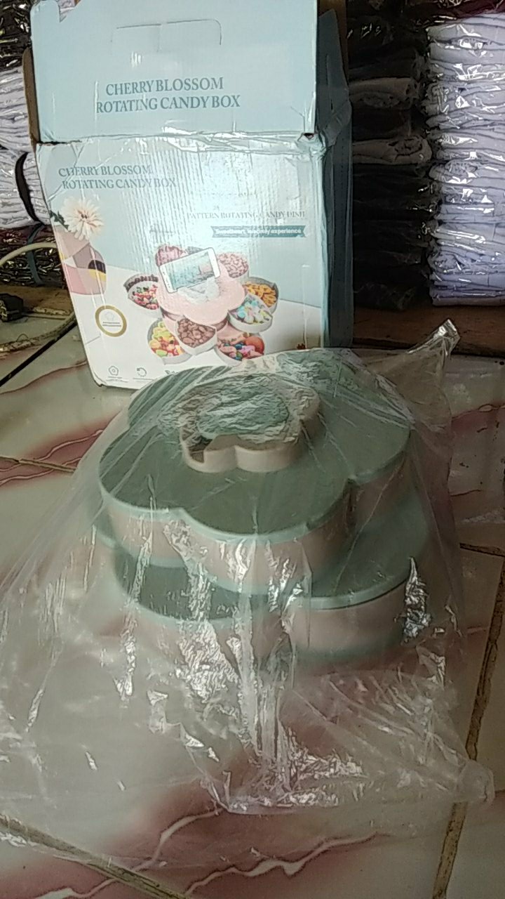 Toples Bunga Mekar,rotating Putar Kue/candy/snack/buah Tingkat 2 Susun + Tempat Dudukan Hp-cod-fw