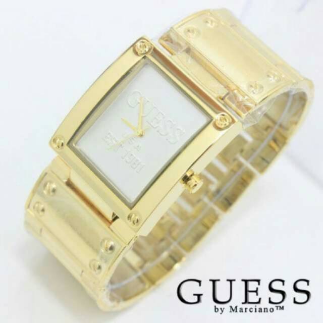 Jam tangan Wanita Guess Kotak Gold White