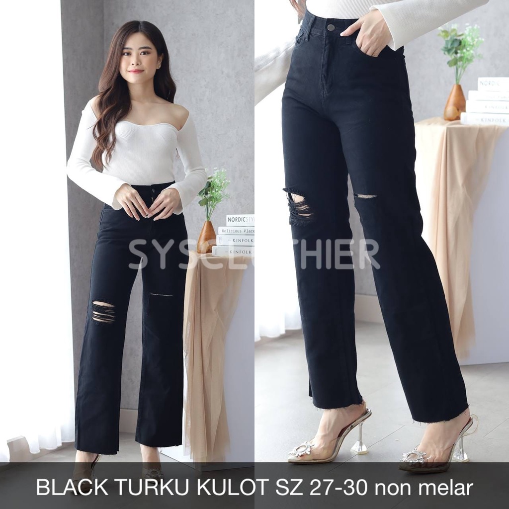 CELANA JEANS WANITA BLACK TURKU KULOT