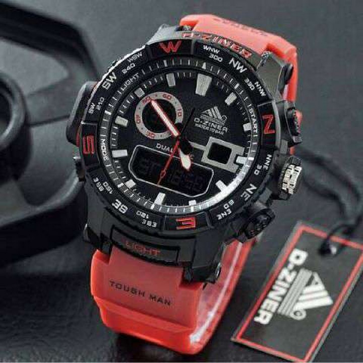 JAM TANGAN PRIA DZINER RUBBER ANTI AIR RED BLACK
