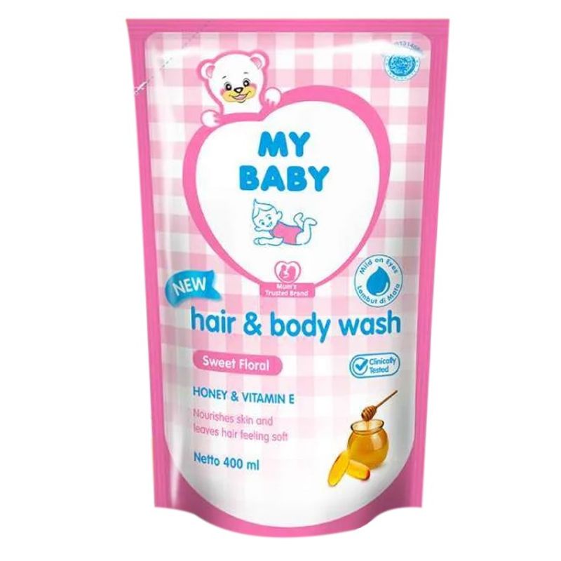 My Baby Hair &amp; Body Wash 400 ml Aloevera Avocado Dan Honey Vitamin E Kuning Pink 400ml 2in1