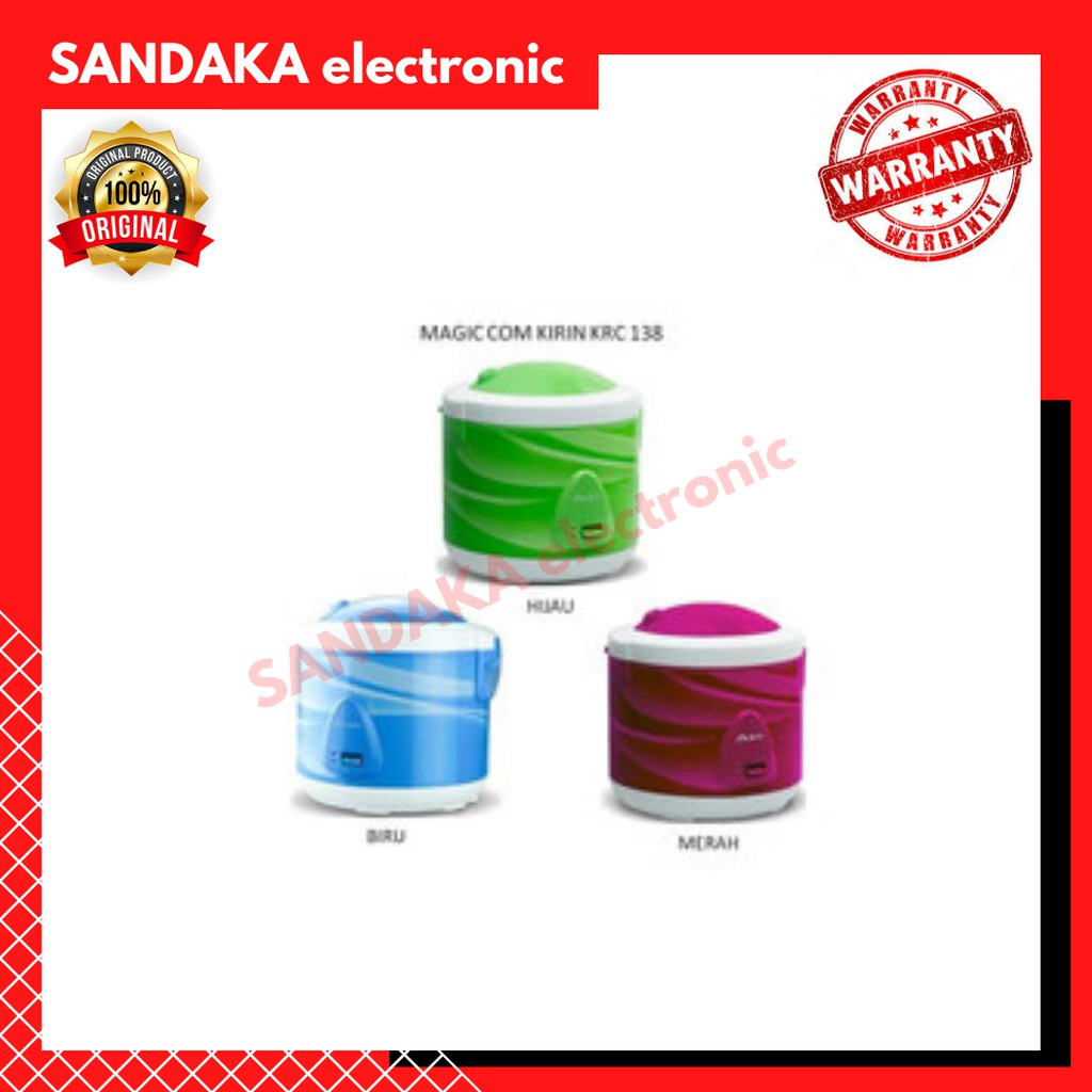 KIRIN RICE COOKER 2.0 LITER | KRC-138 / KRC138 / KRC 138 [RESMI] RED