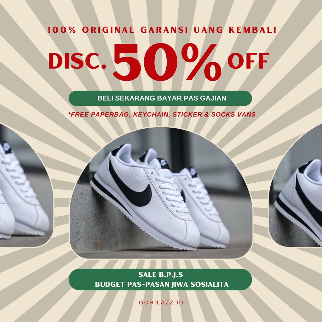 Sepatu Nike Cortes Classic White Black Original 100%