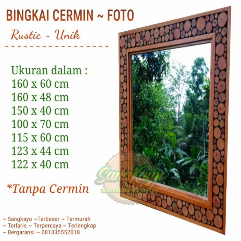 Frame cermin kayu unik rustic bingkai cermin kaca mirror bingkai foto