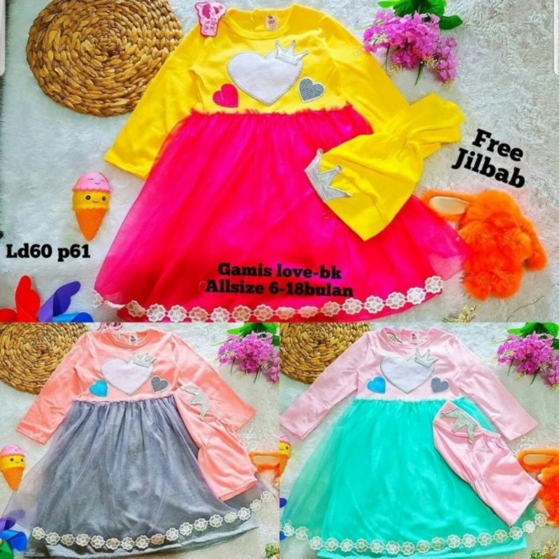 Baju Muslim Gamis Anak Bayi Perempuan Tutu Love