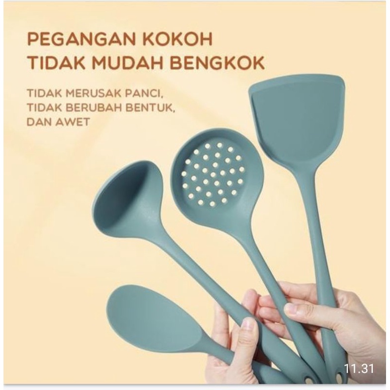 SAMONO Kitchenware SKW003 Silicone Kitchen Utensils Blue