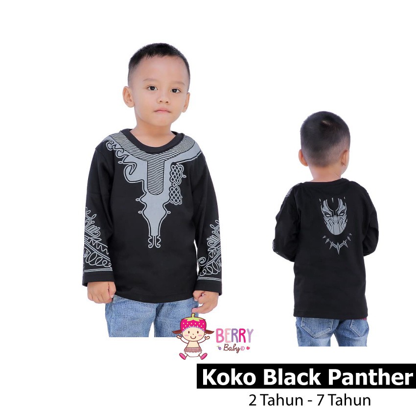 YooBerry Baju Muslim Anak Koko Black Panther Distro Premium Ukuran 2-7 Tahun Berry Mart