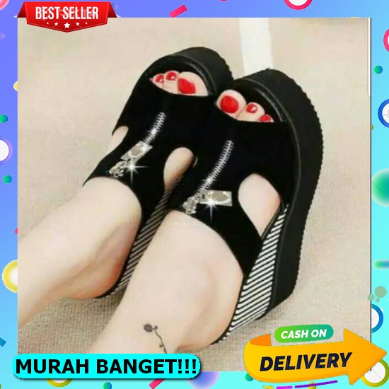 Sendal Wanita Import Karet Jelly Terbaru Kekinian Wedges Teplek Tali 2 Strap Fashion Spons Jepit Emp