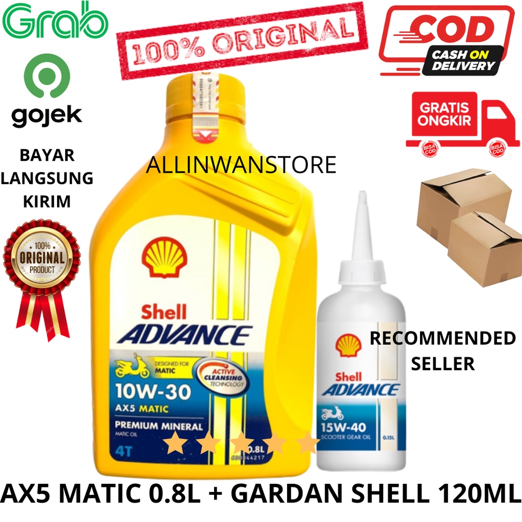 PAKET OLI SHELL ADVANCE AX5 MATIC 10W30 0.8L Liter + OLI GEAR SHELL 120ml ASLI ORIGINAL