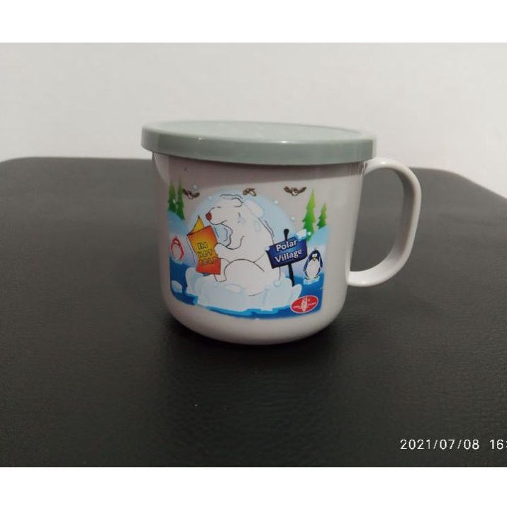 Baby Cup + tutup karakter anak/cangkir kecil/mug plastik anak/mug anti tumpah baby pinguin