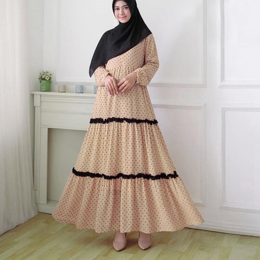 《diskonlagi》 Polkadot Dress maxmara - Baju Gamis Remaja / Ibu ibu Kekinian Simpel Terkini Lemon Skin