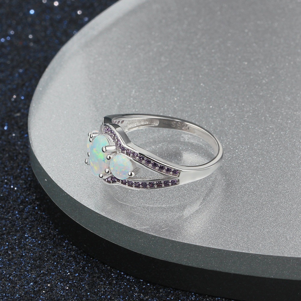 New Opal Jewelry Romantic Three Stone Zircon Ring Couple Gift