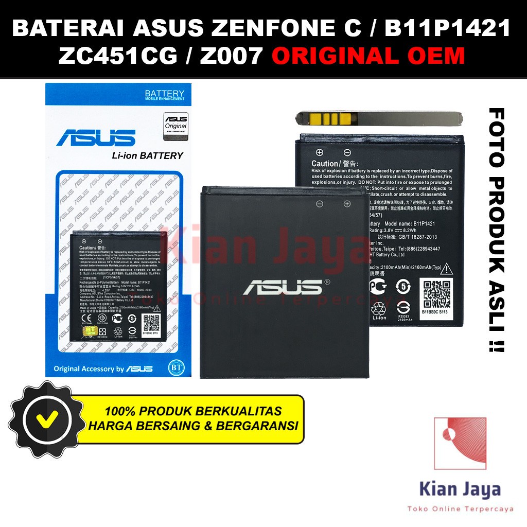 Baterai Hp Asus Zenfone C 4C Z007 B11P1421 Original OEM Batrai Batre Battery Hp Ori