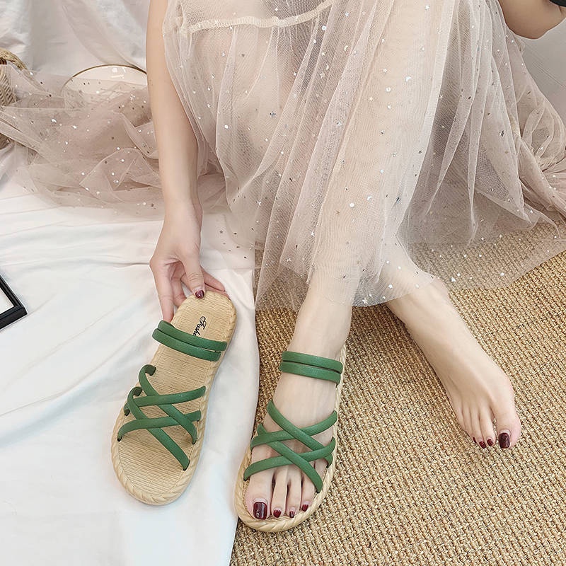 Sandal Wanita Tali Women Sandals Fashion Roman Cross Straps Flat Sandals Import Real Pict Tmall88