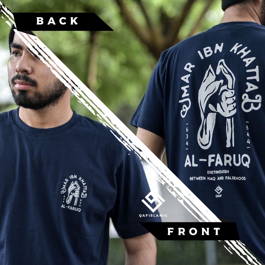 Kaos Dakwah Muslim Pria Islami QAF Umar bin Khattab Bahan Katun Lembut Nyaman Dipakai