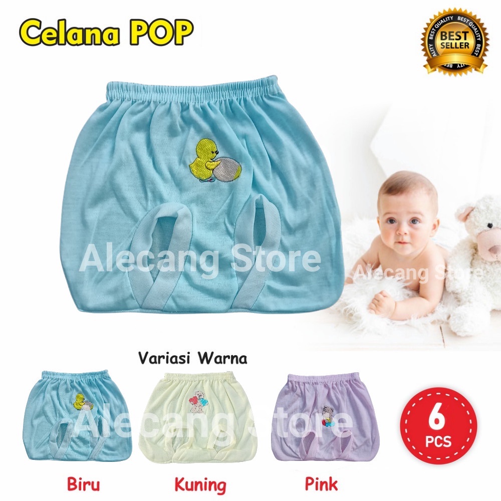 6 Pcs Celana Kacamata/Kodok / POP Bayi Warna LILY Kualitas PREMIUM Bahan TC tebal 0-6 bulan