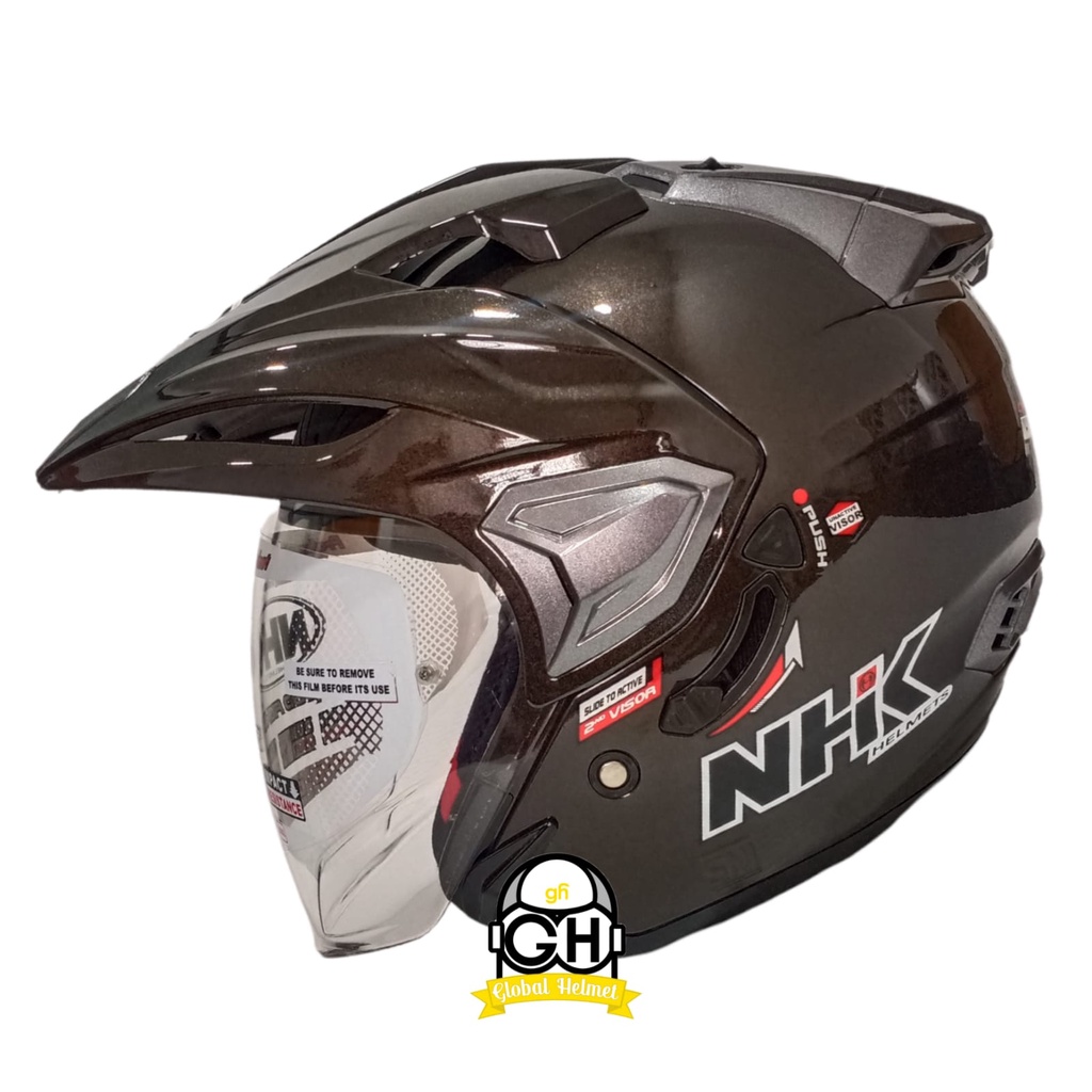 HELM HALF FACE NHK PREDATOR CRYPTON SOLID GUNMET DOUBLE VISOR