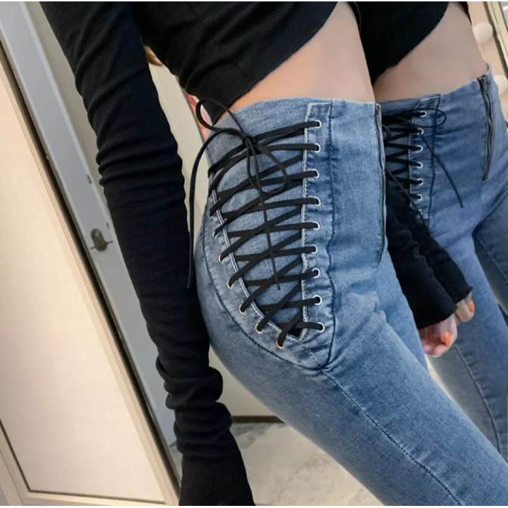 Jeans wanita kantong Tali Serut-Terbaru-Best Seller