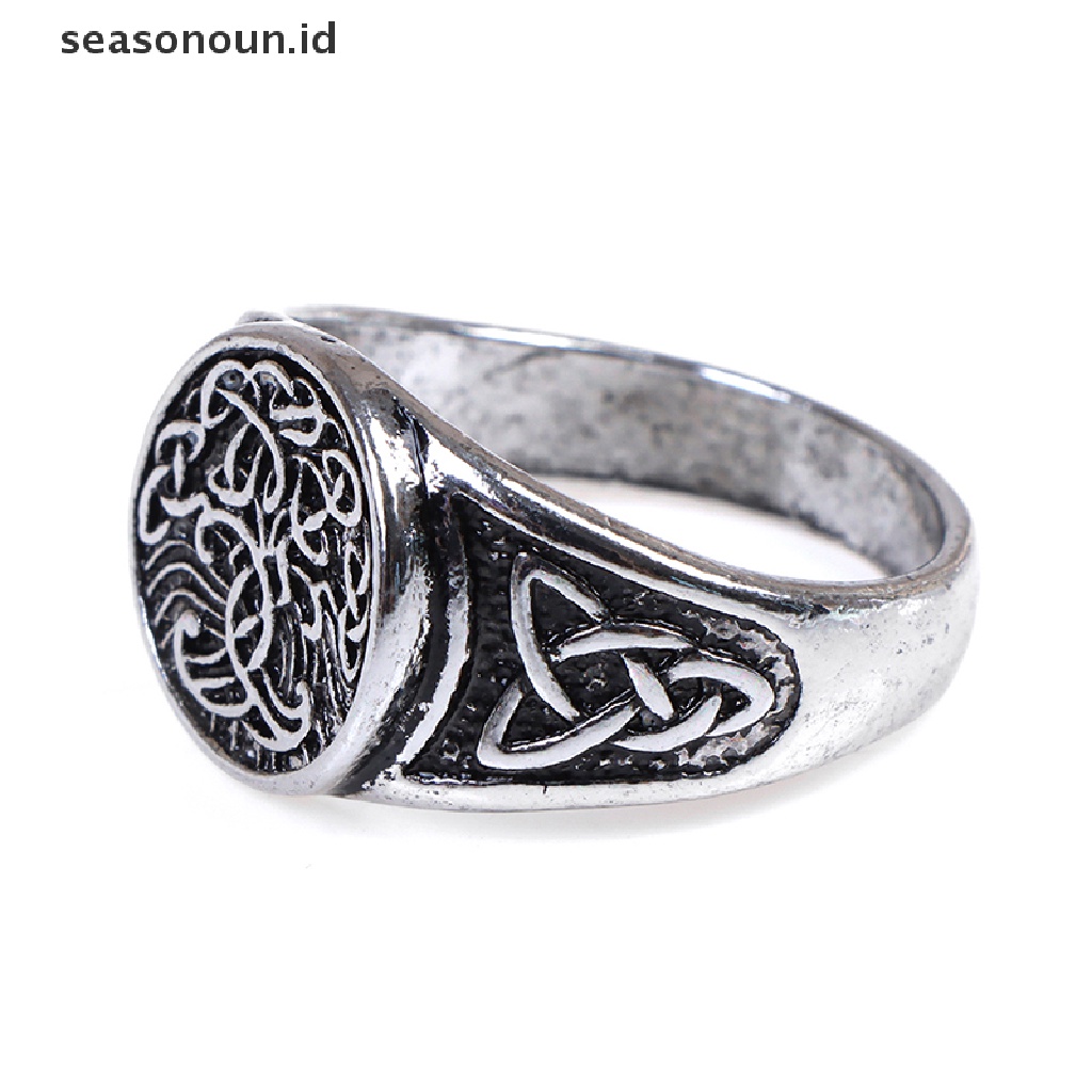 Cincin Desain Pohon Kehidupan Celtics Knotwork Bahan Stainless Steel Untuk Pria