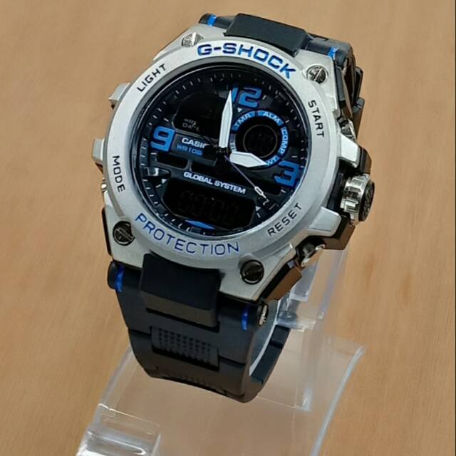 Jam Tangan Pria,  Casio Rubber, Black Ring Silver, Dualtime Water Resist