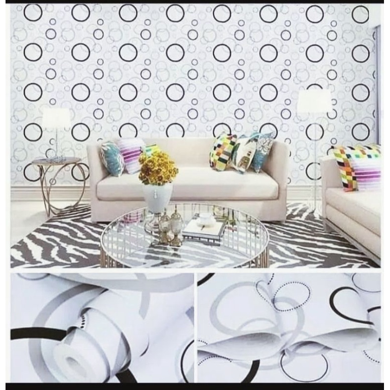 Wallpaper sticker dinding 45cmx 10m motif polkadot hitam putih gh006/cy1047