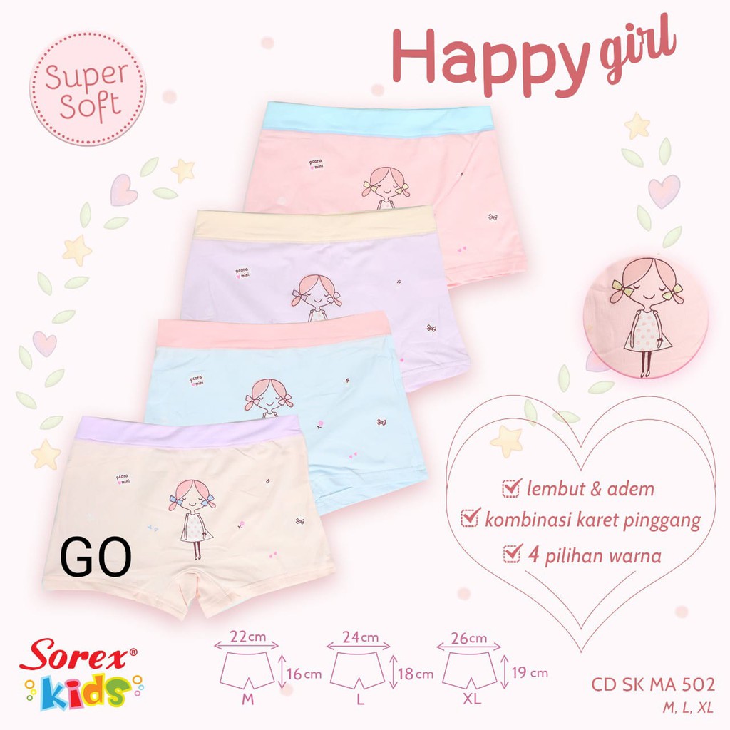 gosSOREX  Kids Girls BOXER Anak Celana Dalam Anak Perempuan CD PolosBergambar Super Soft(perbiji)