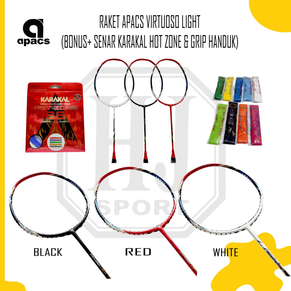 Raket Original Badminton Apacs Virtuoso Light Bonus Senar dan Tas Serut