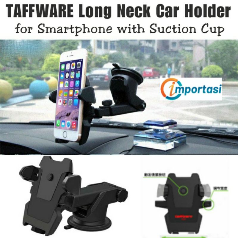 TAFFWARE Long Neck Car Phone Holder for Smartphone with Suction Cup