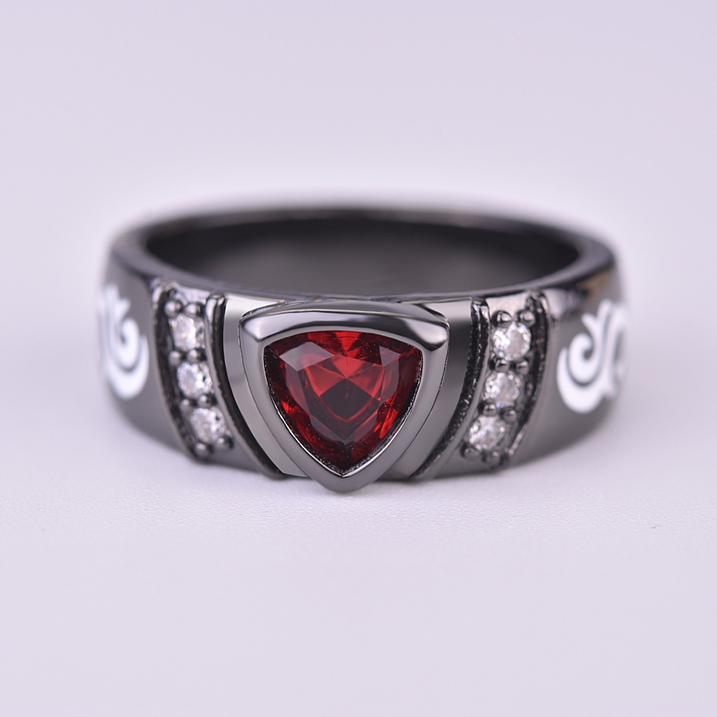 Wanita gaya baru 925 cincin batu permata merah dan hitam perak