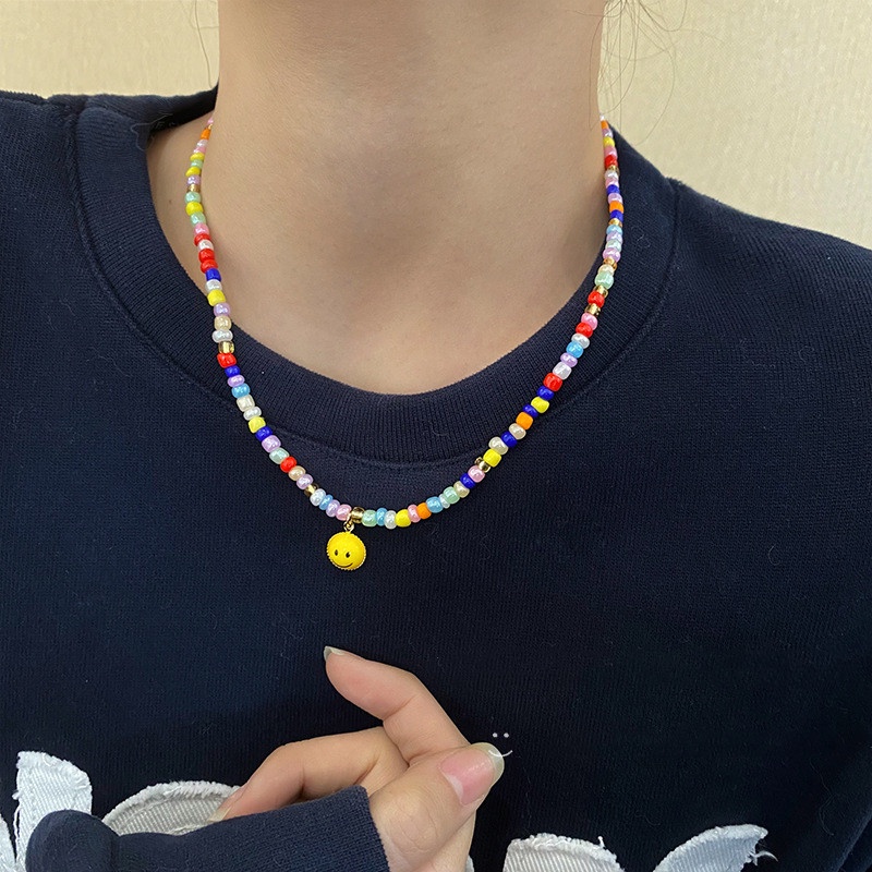 Kalung Manik-Manik Liontin Smiley Face Lucu Untuk Wanita