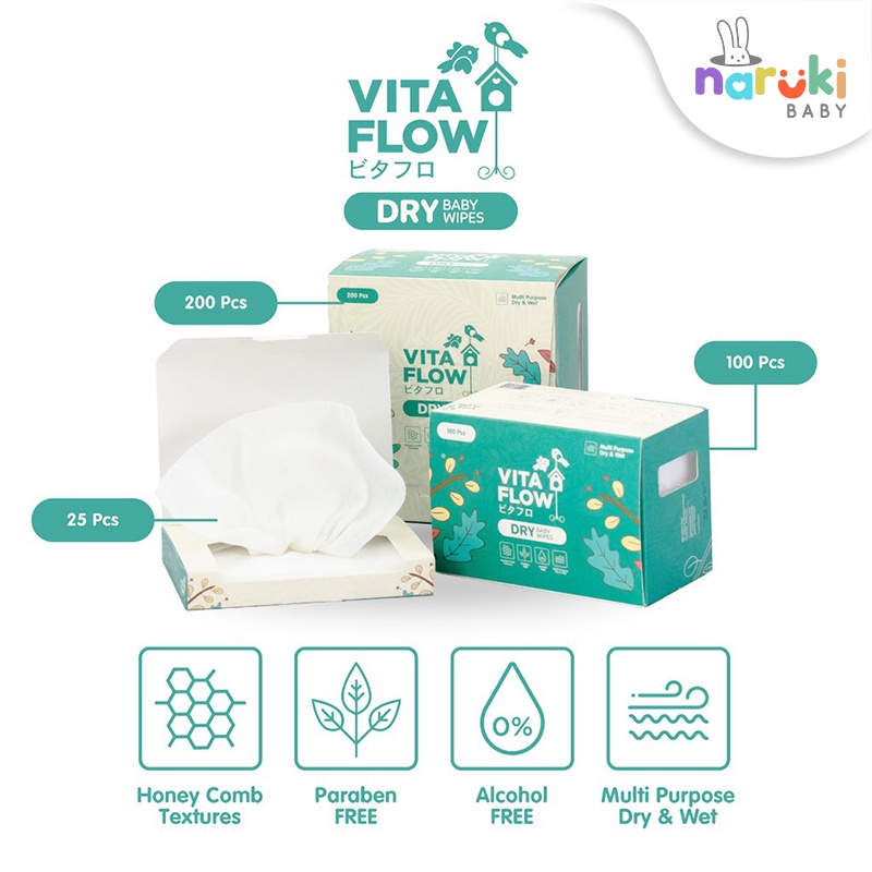 Vitaflow Baby Wipes Dry &amp; Wet Tissue Honeycomb 25 sheets Vita Flow