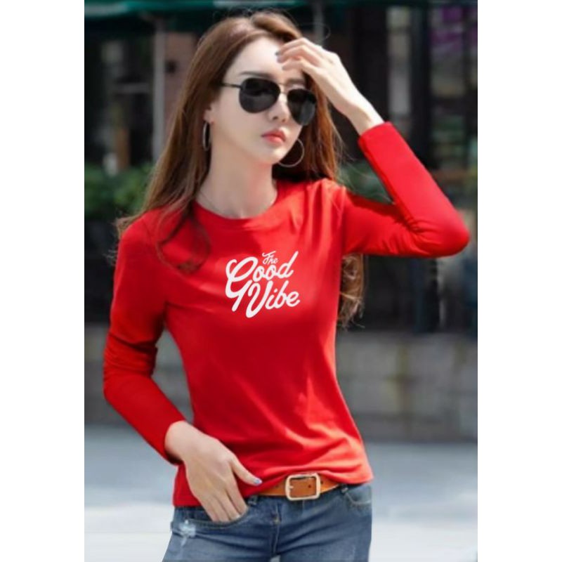 T-shirt Lengan panjang wanita kaos distro (good vibe)